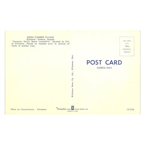 Canadian Pacific Steam Train Postcard Doon Pioneer Village Kitchener Ont Vintage - Picture 2 of 2